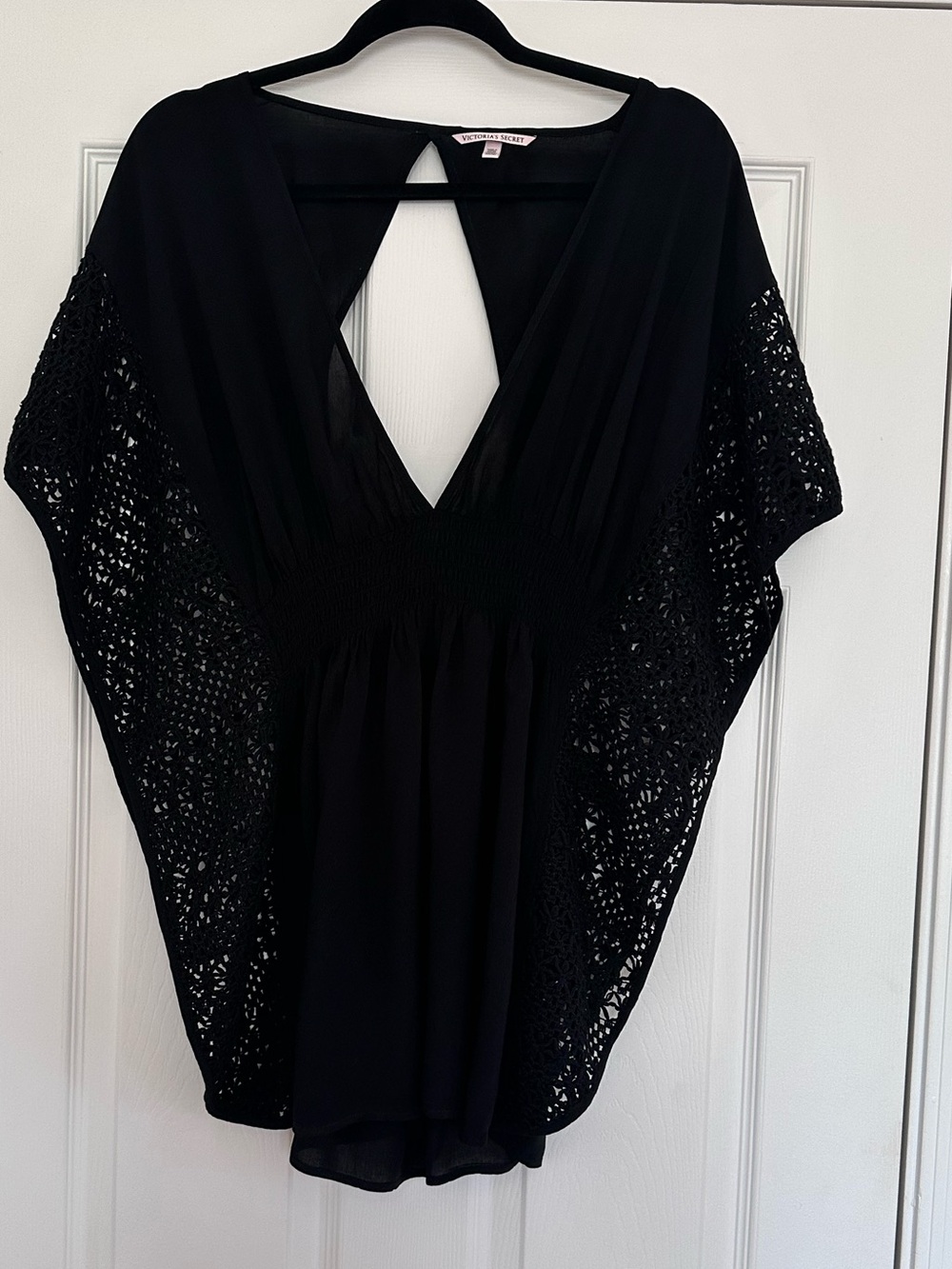 Victoria's Secret Black Crochet-Sleeve V-Back Swim Coverup Tunic - Picture 5 of 12